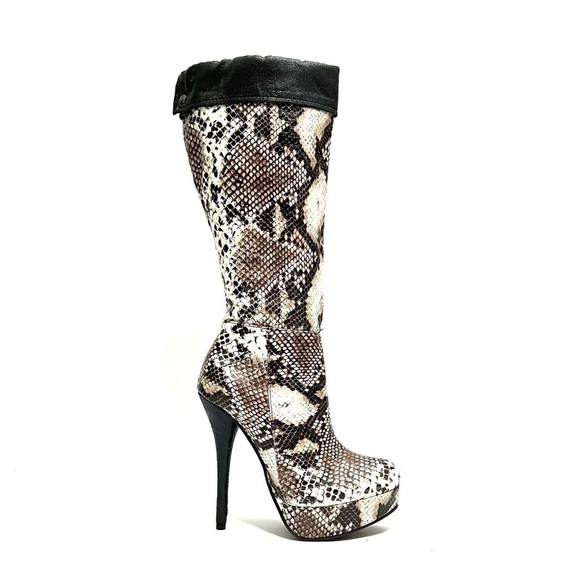 Vintage Y2K deadstock faux snakeskin leather knee high platform stiletto boots - Picture 1 of 9